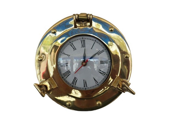 Beautiful Deluxe Class Brass Ship Porthole Clock 8 Nautical Coastal Beach  House 