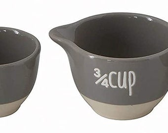 Unique Stoneware Wet or Dry Measuring Cups Set of 4 Gray Grey and White  Vintage Style