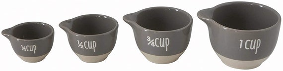 Unique Stoneware Wet or Dry Measuring Cups Set of 4 Gray Grey and