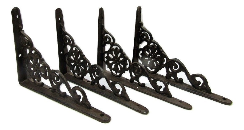 Set of 4 Cast Iron Shelf Brackets New Antique-Style Twig Branch 5.5/" x 5.5/"
