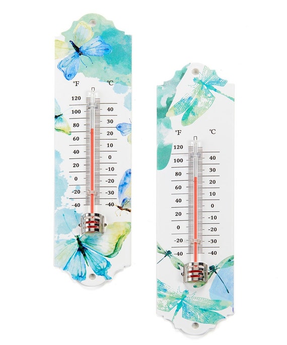 Metal Outdoor Thermometers Set of 2 Garden Butterfly and Dragonfly Design 