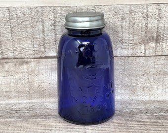 Beautiful Vintage-Style Dark Cobalt Blue 5.75" Glass Mason Jar w/ Metal Lid Small Mouth