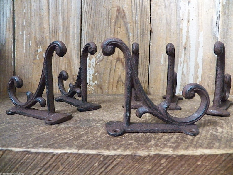 Set of 4 Ornate COAT Hat Wall HOOKS 4-1//2 rustic cast iron Antique Vintage style
