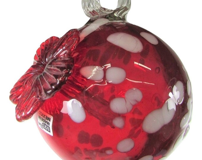Parasol Hummingbird Feeder Mini Droplet Hand Blown Recycled Glass Red w/ White Spots