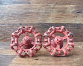 Set of 2 Metal Rustic Red 2" Faucet Handle Drawer Pull Knobs Coat Hooks