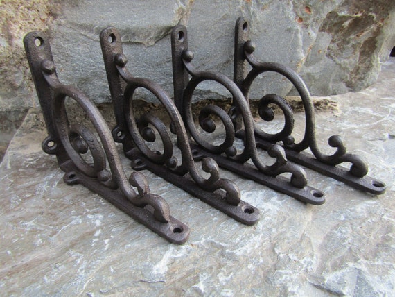 6 SMALL WHITE ANTIQUE-STYLE 4/" SHELF BRACKETS CAST IRON rustic garden SCROLL
