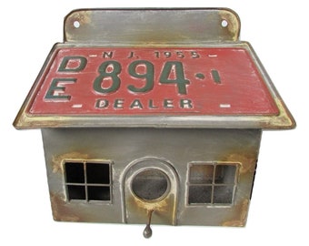 Rustic Galvanized Metal NJ Dealer License Plate Roof Metal Birdhouse Bird House