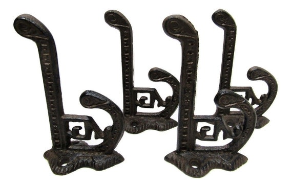 4 Antique Style Rustic Cast Iron Victorian Eastlake School Coat Hooks Hardware