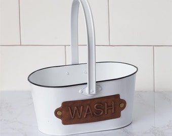 Vintage-Style Enamelware Bathroom WASH Caddy Washcloth Holder Decor Black & White