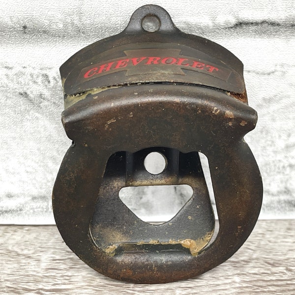 Vintage Style Die Cast Rusty Metal Wall Mounted Chevrolet Chevy Bottle Opener w/Screws