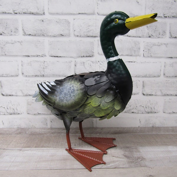 Metal Rustic 13" Tall Mallard Duck Bird Figure Statue Yard Garden Farmhouse Decor