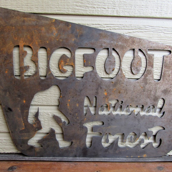 Large Steel Metal Plasma Cut "Bigfoot National Forest" Sasquatch Yeti Sign Plaque Made in USA