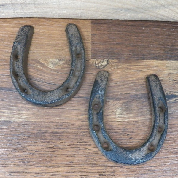 Set of 2 Rustic Brown Cast Iron 3" Small Decorative Lucky Horse Shoes Horseshoes