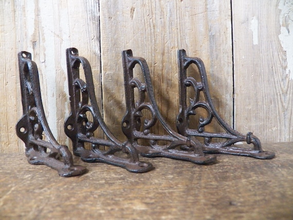 Set of 4 Cast Iron Shelf Brackets New RUSTIC Antique-Style SMALL 4/" x 4/"