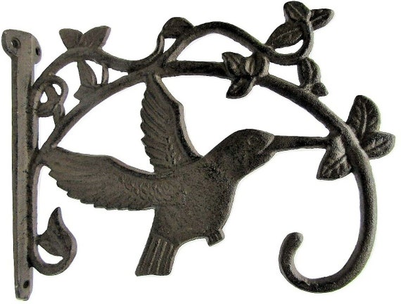 Cast Iron Rustic Garden Plant Hanger Hook Hummingbird 10 X 9 Antique Style  