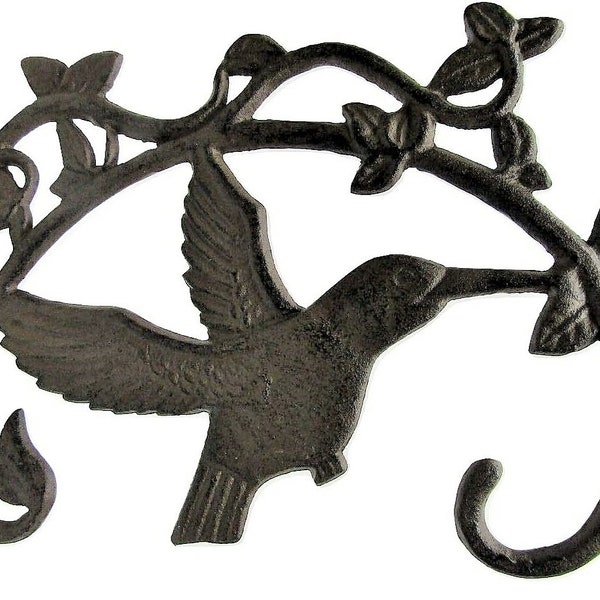 Cast Iron Rustic Garden Plant Hanger Hook Hummingbird 10" x 9" Antique Style