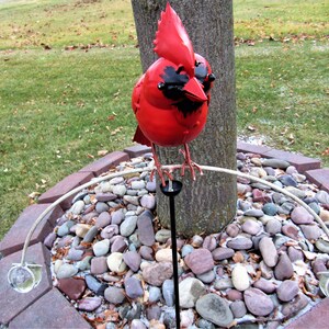 Whimsical Balancing Metal Chubby Cardinal Bird Yard Stake w/ Clear Glass Balls Wind Spinner Whirly-Gig