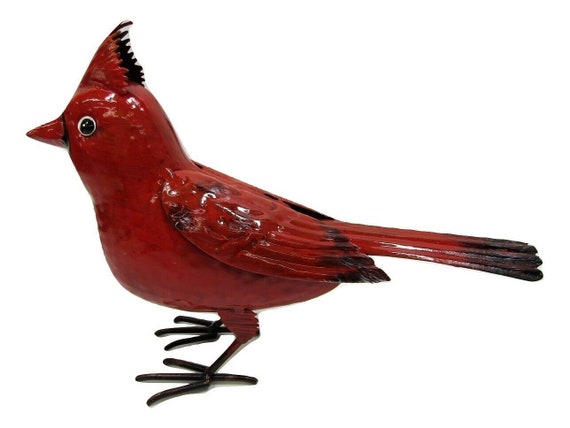 Small Rustic Winter Holiday Cardinal Metal Tin Song Bird Figure 