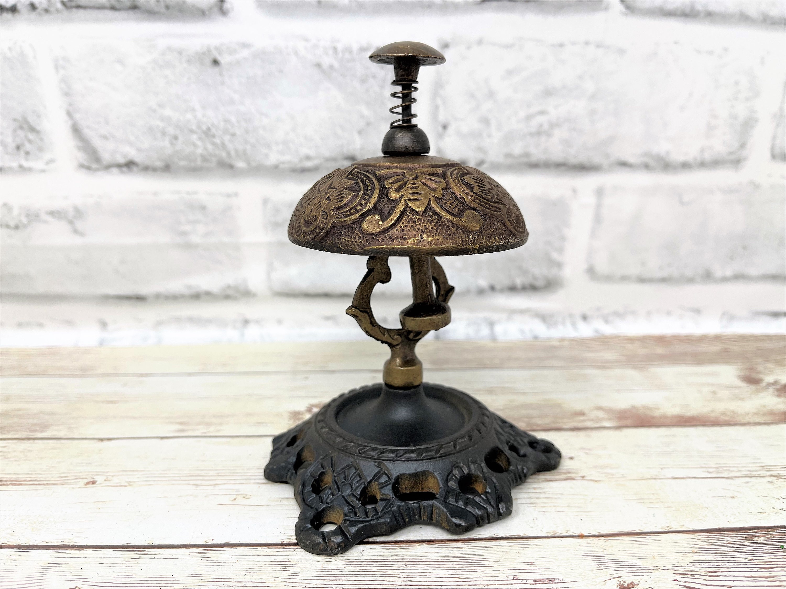 Antique Brass Hotel Bell With Flower Design - Anthologist