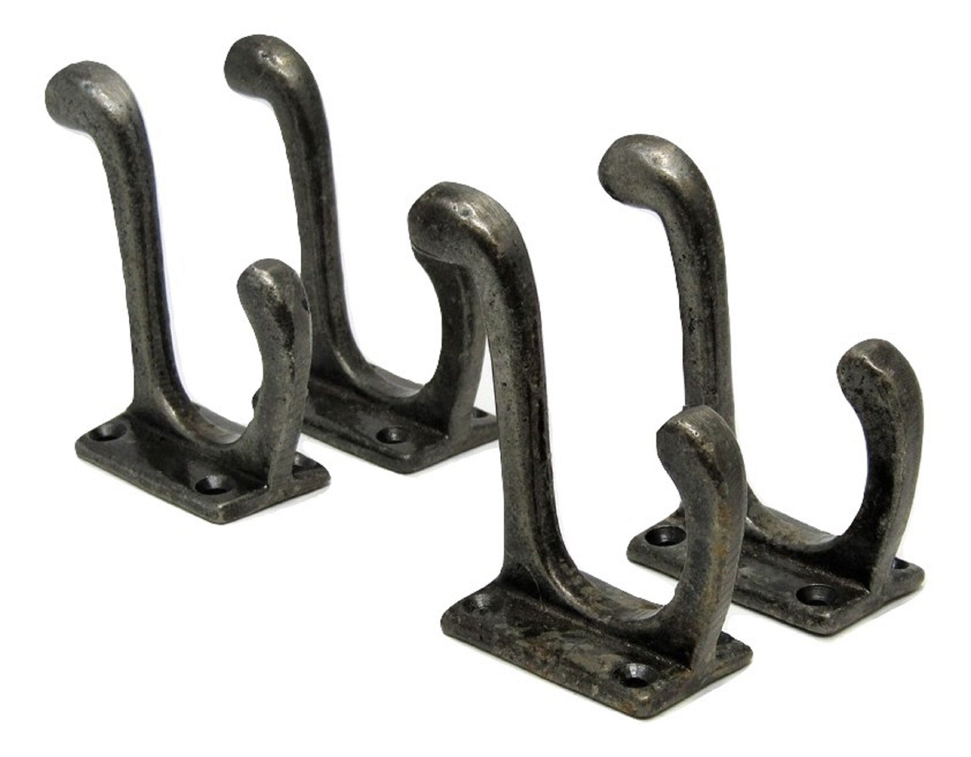 Set of 4 Antique Style Rustic Natural Iron School Coat Key Towel Hooks  Hardware Cabin Mud Room 