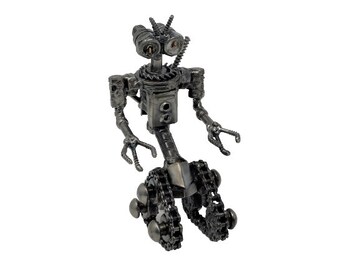 One of a Kind Small Recycled Scrap Metal Nuts Bolts Gears Johnny-5 Short Circuit Inspired Sculpture