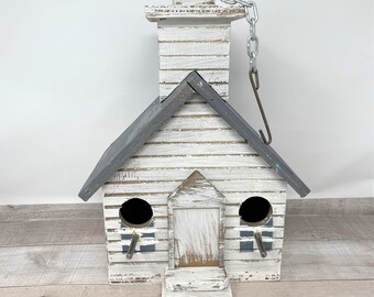 CLEARANCE Scratch and Dent Imperfect Wood School House Chapel Church Style Hanging Birdhouse Bird House