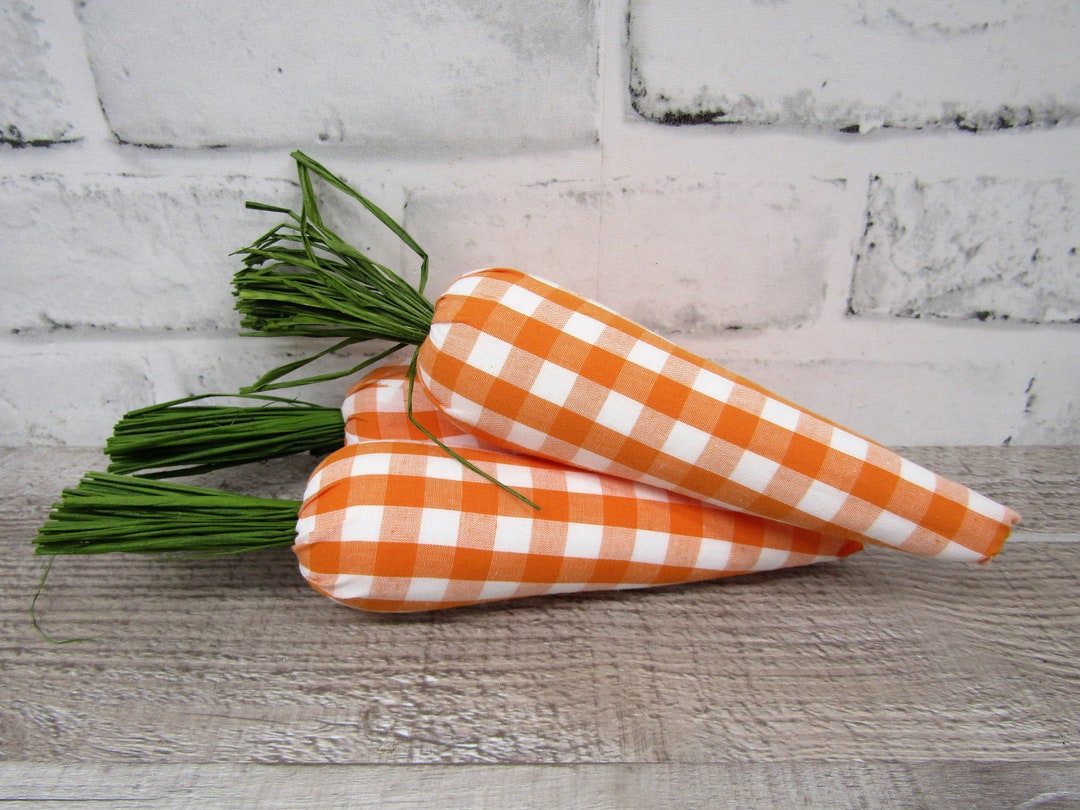 Pack Of 8 Easter Carrots Decor - Black And White Gingham Buffalo Plaid Fabric Carrots For Spring Home, Kitchen & Party Decoration