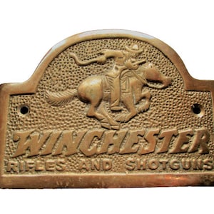BRASS Winchester plaque gun ammunition cartridges man cave den cabin sign