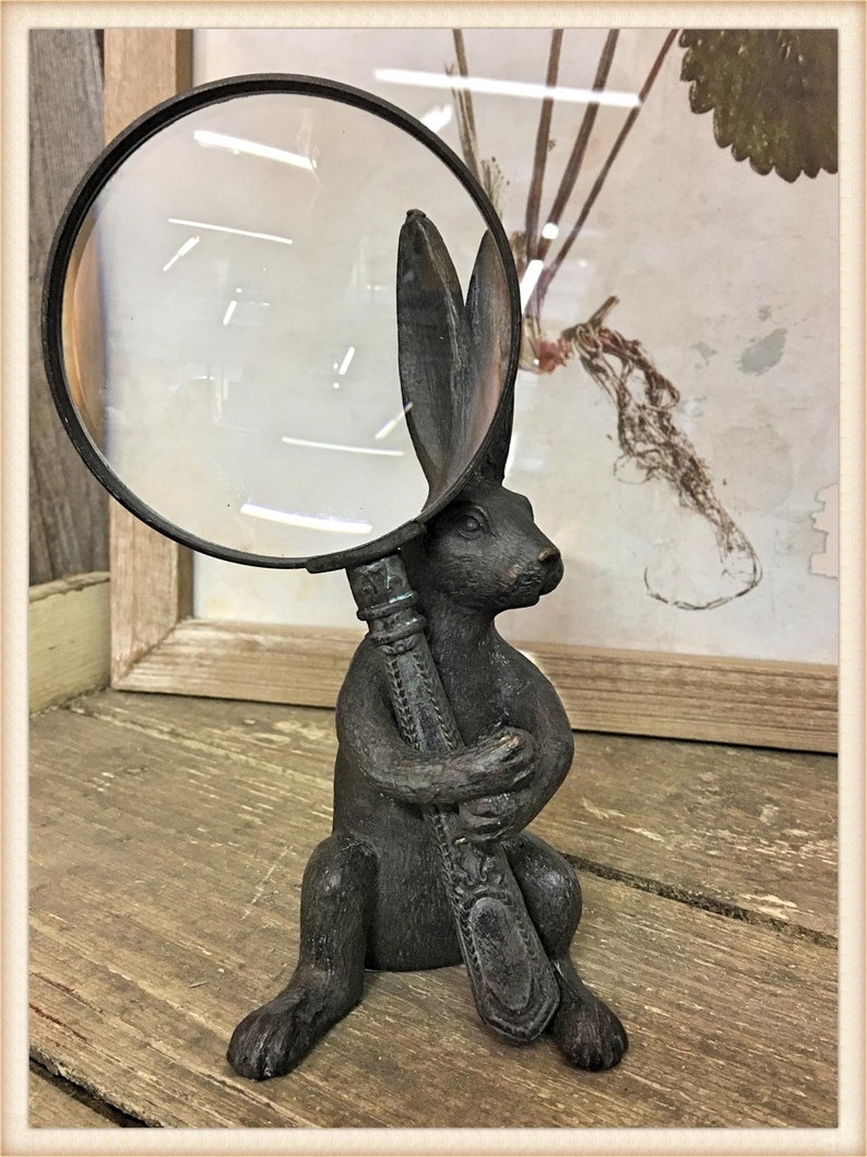 Vintage Style Resin Rabbit Holding Removable Magnifying Glass Etsy