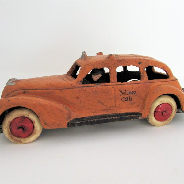 Antique Style Cast Iron Reproduction Rolling Toy Yellow Cab Company Taxi
