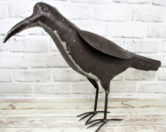 Rustic Primitive 22" x 13.25" Large Metal Crow Raven Statue Home Farm Garden Lodge