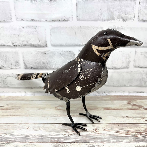 Rustic Repurposed Recycled Scrap Metal Crow Raven Bird Statue Home Farm Garden Lodge