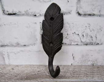 Single Vintage Style Brown Feather School Coat Hook Cast Iron Wall