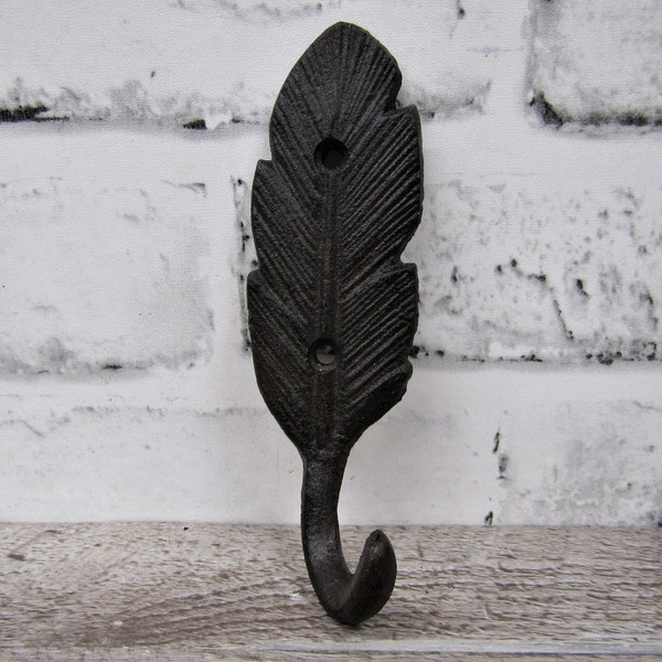 Single Vintage Style Brown Feather School Coat Hook Cast Iron Wall Mount Hardware