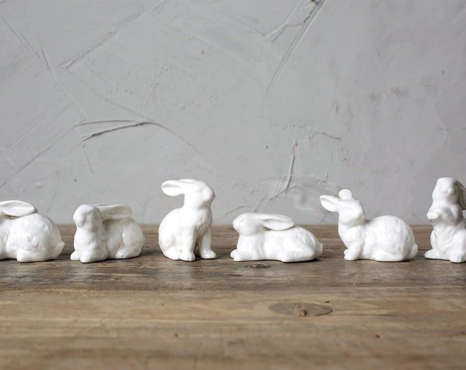 Set of 6 2.5 White Stoneware Bunny Rabbit Animal Figurines Statues ...