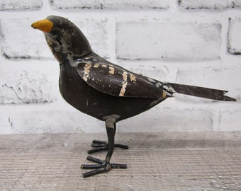 Rustic Small 5.75" Repurposed Recycled Scrap Metal Crow Raven Bird Statue Home Farm Garden Lodge