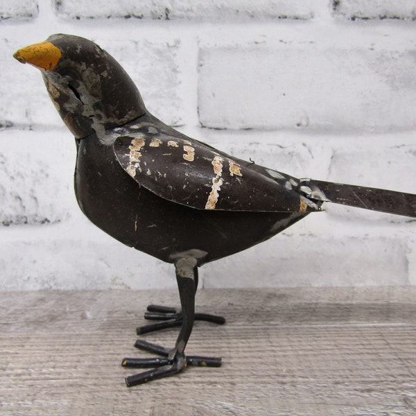 Rustic Small 5.75" Repurposed Recycled Scrap Metal Crow Raven Bird Statue Home Farm Garden Lodge