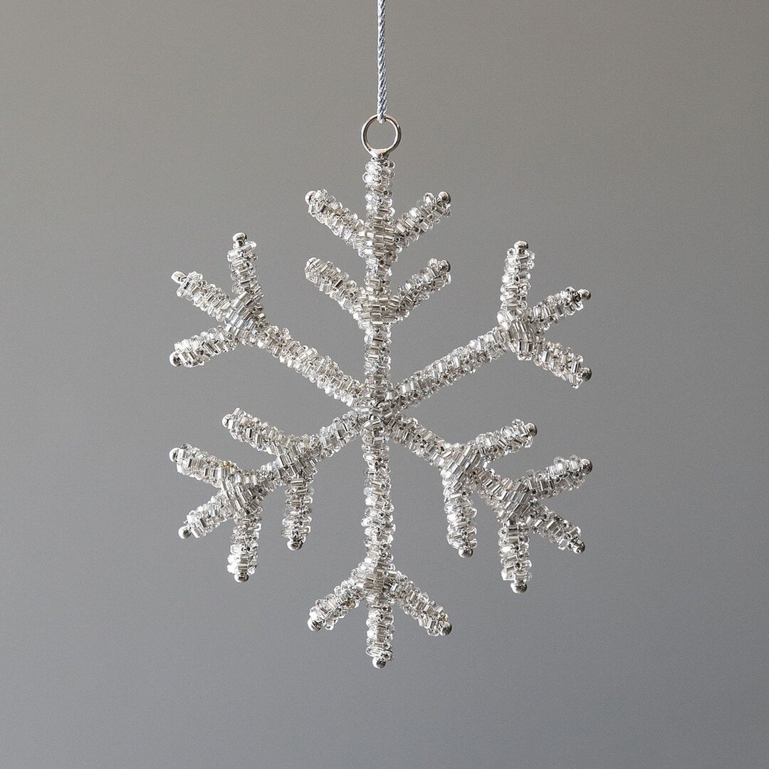 Beautiful Sparkly Glass Beaded Simplistic Snowflake Hanging Christmas ...
