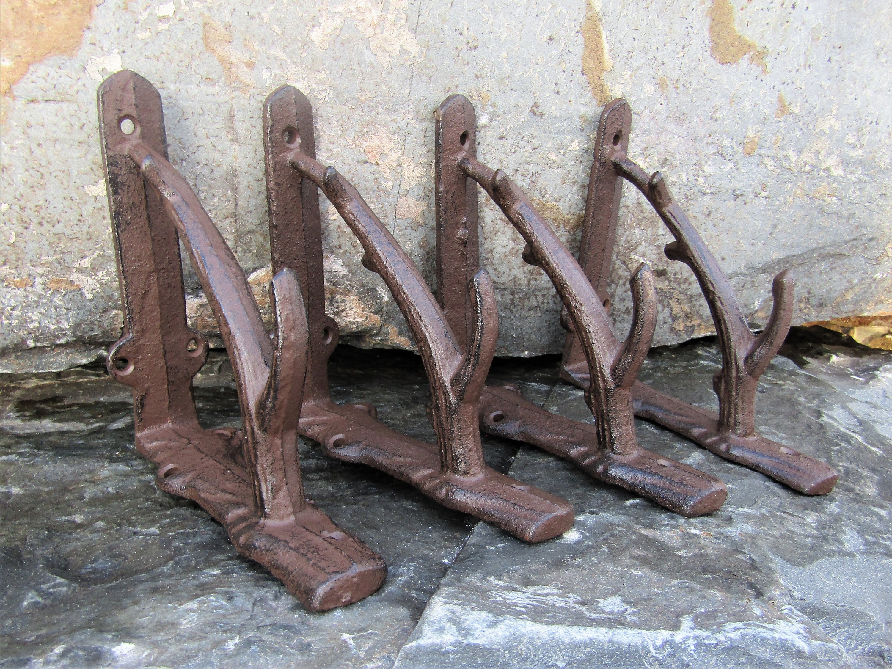 SET of 4 ANTIQUE BRONZE VICTORIAN FLORAL STYLE cast iron brace bracket corbel 6" 