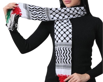 High-Quality Kuffiyeh Scarf with Palestine Color Strings – Authentic Design