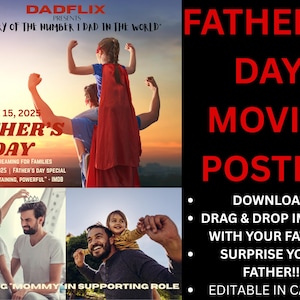 Cartaz de filme para o Dia dos Pais da Dadflix, Cartão postal para o Dia dos Pais, Presente para o Dia dos Pais, Presente personalizado para impressão para o pai, Cartaz para o Dia dos Pais