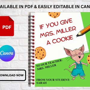 If You Give Your Teacher A Cookie, Teacher Appreciation Gift End of Year Teacher Gifts Book Template Gift, Canva Editable, Instant Download