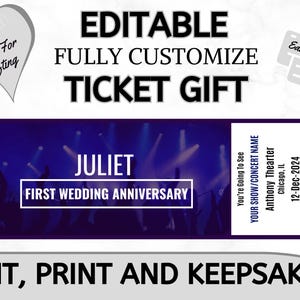 Editable Concert Ticket Canva, DIY Tickets Template, Printable Custom Concert Ticket, Birthday Gift Idea, Surprise Gift, Digital Download