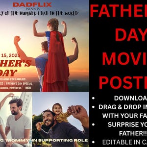 Cartaz de filme para o Dia dos Pais da Dadflix, Cartão postal para o Dia dos Pais, Presente para o Dia dos Pais, Presente personalizado para impressão para o pai, Cartaz para o Dia dos Pais