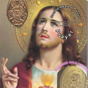 Sagrado Corazón de Jesús con Oración - Tarjeta Sagrada en Papel - Laminada - Tamaño Bolsillo