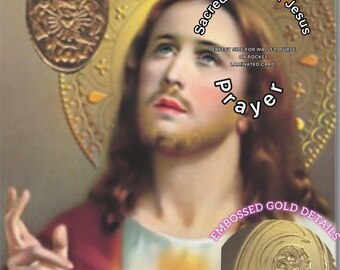 Sacred Heart of Jesus Holy Card: Embossed Gold, Laminated Prayer Card