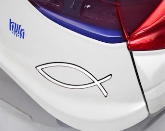 Chrome Christian Fish Emblem: 3D Car Symbol with Adhesive