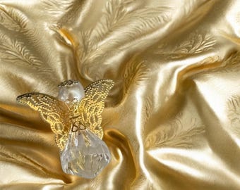 Crystal Angel Pin: Gold Wings, Pearl Accent - Sympathy Brooch