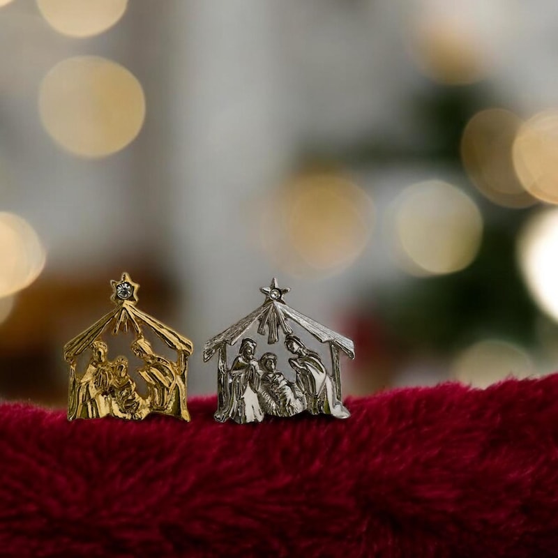 Nativity Pin In Silver Etsy