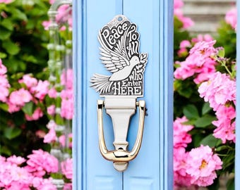 Religious Door Knocker: Pewter Dove, Gold-Plated Handle